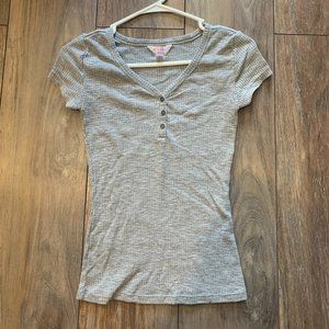 gray half button t-shirt